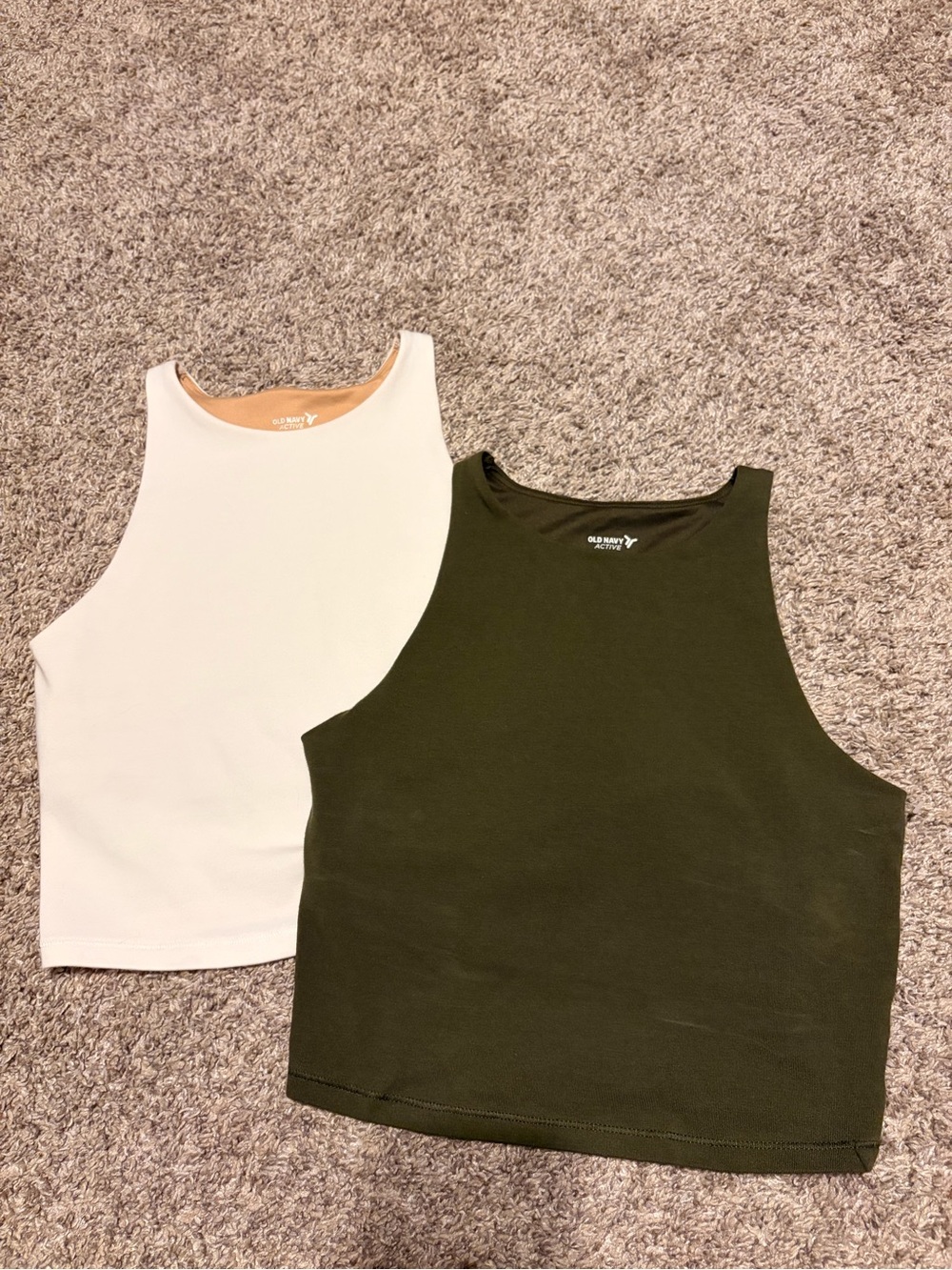 Old Navy Olive Green & White High-Neck Tank Tops - 2-Pack